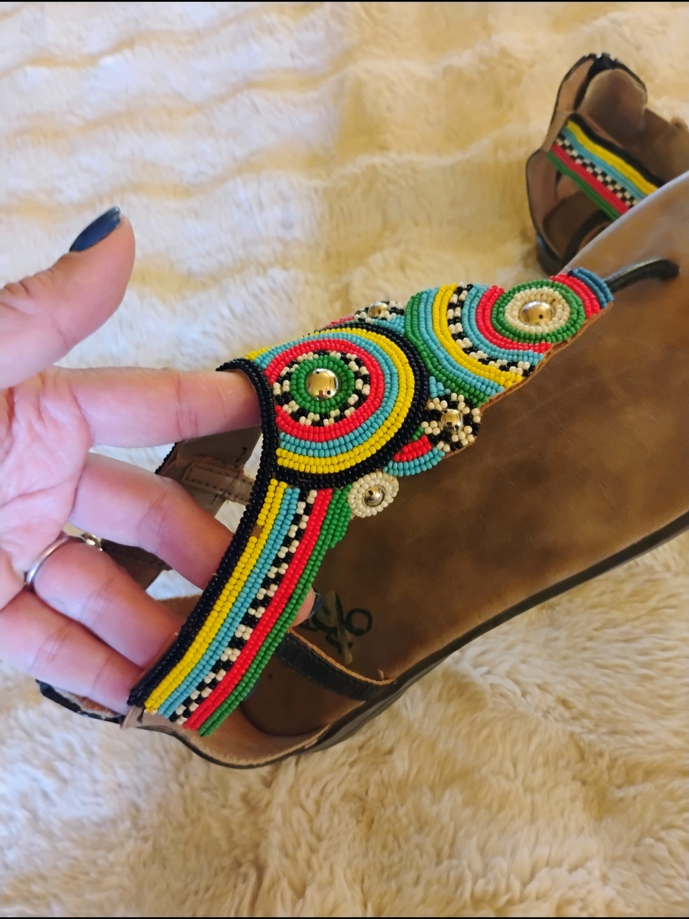 Handcrafted Beaded Multicolor Women's Thong Sandals OTBT - Picture 2 of 9